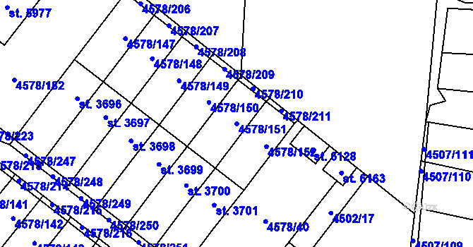 Parcela st. 4578/151 v KÚ Žatec, Katastrální mapa