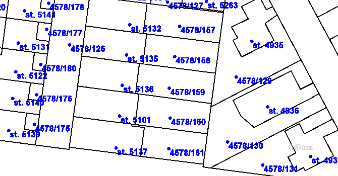 Parcela st. 4578/159 v KÚ Žatec, Katastrální mapa