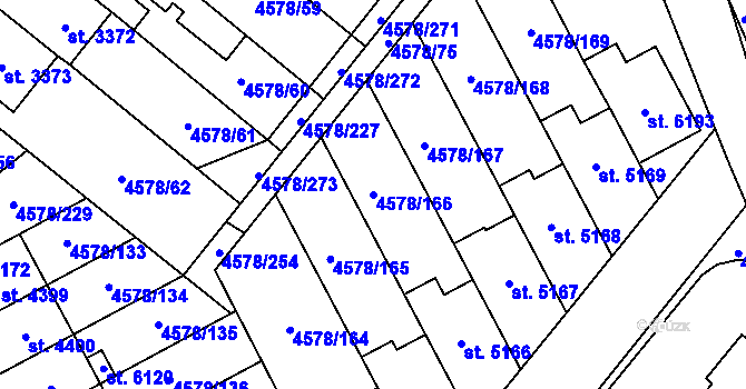 Parcela st. 4578/166 v KÚ Žatec, Katastrální mapa