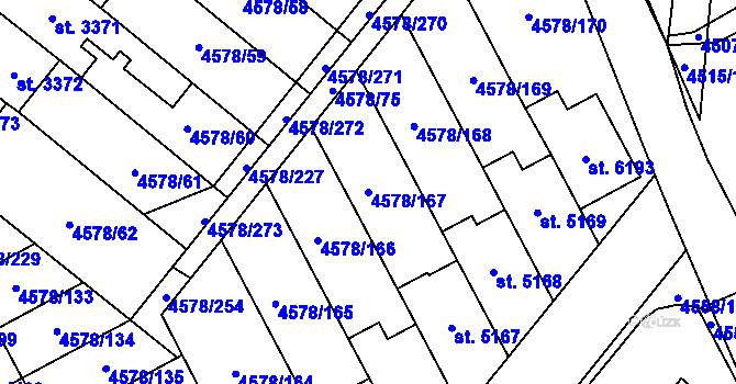 Parcela st. 4578/167 v KÚ Žatec, Katastrální mapa