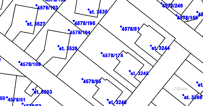 Parcela st. 4578/174 v KÚ Žatec, Katastrální mapa