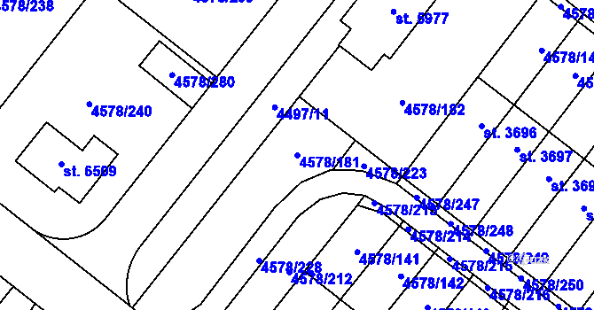 Parcela st. 4578/181 v KÚ Žatec, Katastrální mapa