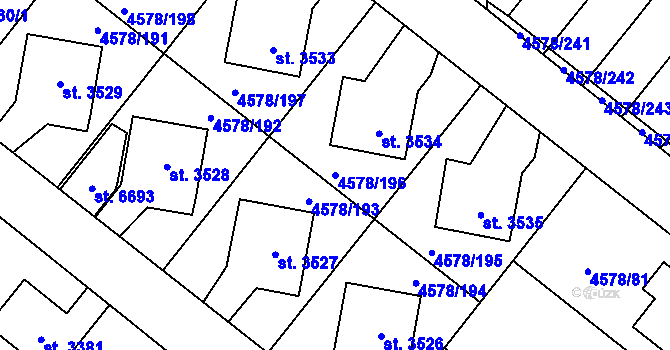Parcela st. 4578/196 v KÚ Žatec, Katastrální mapa