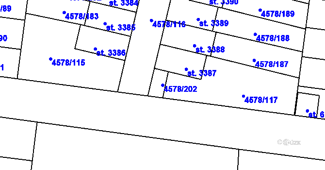 Parcela st. 4578/202 v KÚ Žatec, Katastrální mapa