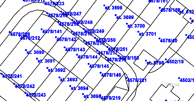 Parcela st. 4578/217 v KÚ Žatec, Katastrální mapa