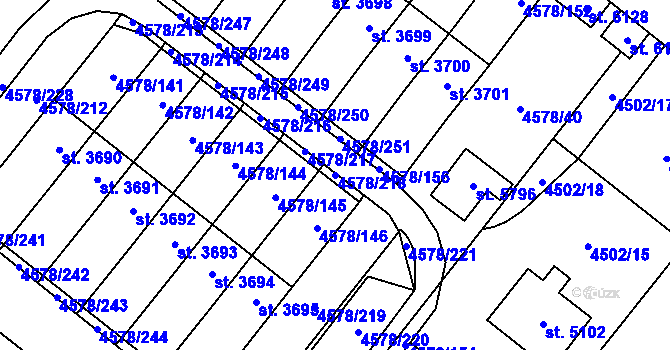 Parcela st. 4578/218 v KÚ Žatec, Katastrální mapa