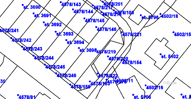 Parcela st. 4578/219 v KÚ Žatec, Katastrální mapa