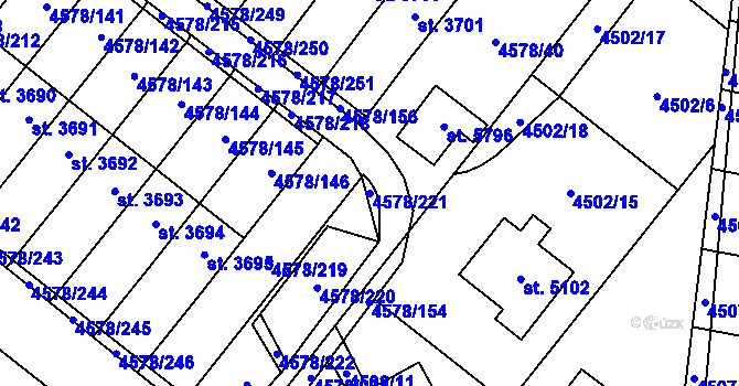 Parcela st. 4578/221 v KÚ Žatec, Katastrální mapa