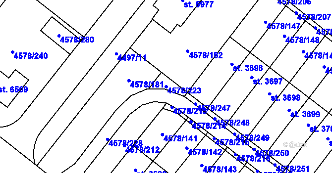 Parcela st. 4578/223 v KÚ Žatec, Katastrální mapa