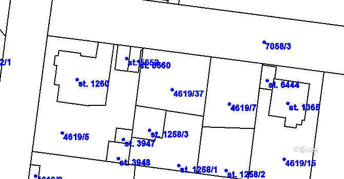 Parcela st. 4619/37 v KÚ Žatec, Katastrální mapa