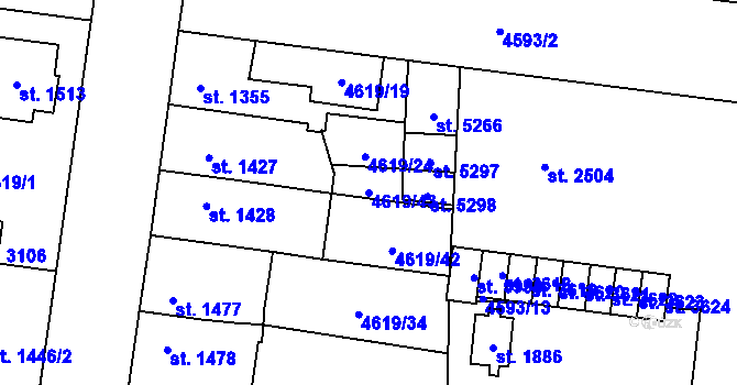 Parcela st. 4619/43 v KÚ Žatec, Katastrální mapa