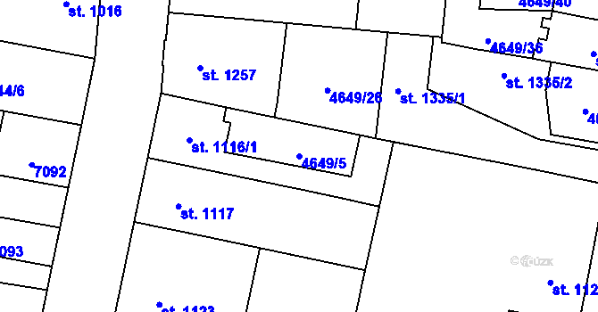 Parcela st. 4649/5 v KÚ Žatec, Katastrální mapa