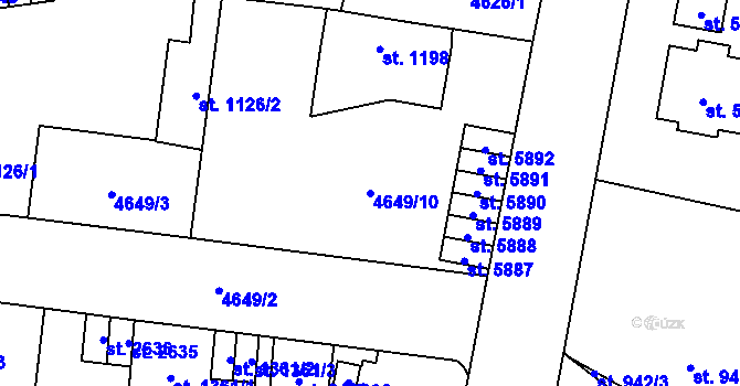 Parcela st. 4649/10 v KÚ Žatec, Katastrální mapa