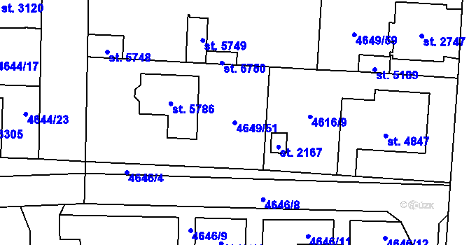 Parcela st. 4649/51 v KÚ Žatec, Katastrální mapa