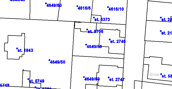 Parcela st. 4649/58 v KÚ Žatec, Katastrální mapa