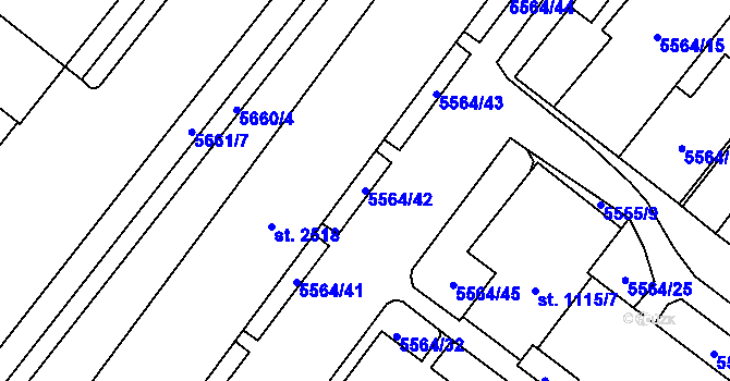 Parcela st. 5564/42 v KÚ Žatec, Katastrální mapa