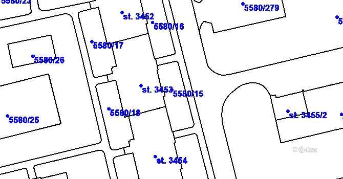 Parcela st. 5580/15 v KÚ Žatec, Katastrální mapa