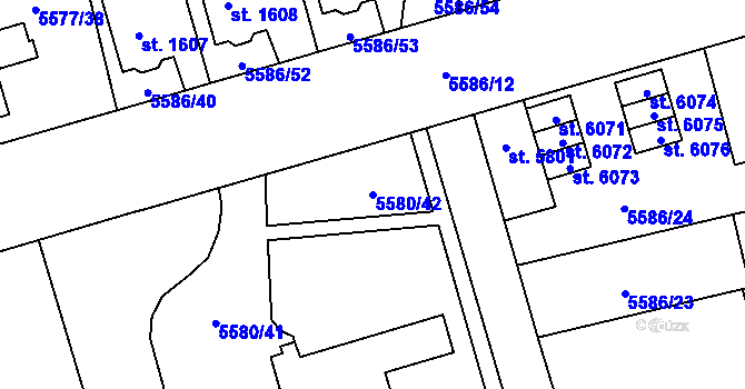 Parcela st. 5580/42 v KÚ Žatec, Katastrální mapa
