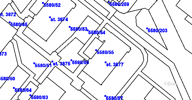 Parcela st. 5580/55 v KÚ Žatec, Katastrální mapa