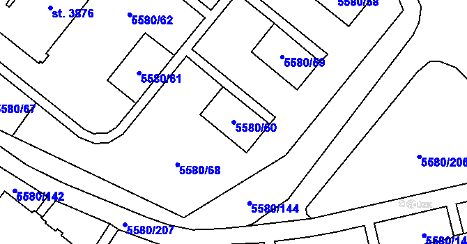 Parcela st. 5580/60 v KÚ Žatec, Katastrální mapa