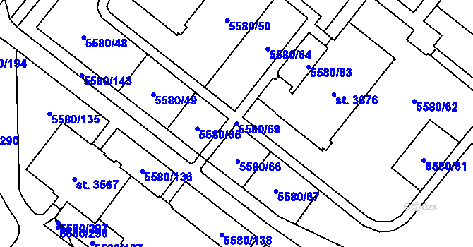 Parcela st. 5580/69 v KÚ Žatec, Katastrální mapa