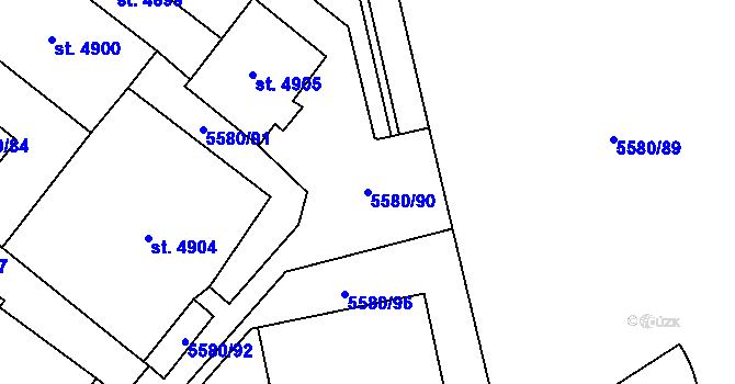 Parcela st. 5580/90 v KÚ Žatec, Katastrální mapa