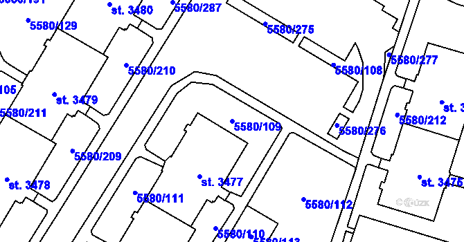 Parcela st. 5580/109 v KÚ Žatec, Katastrální mapa