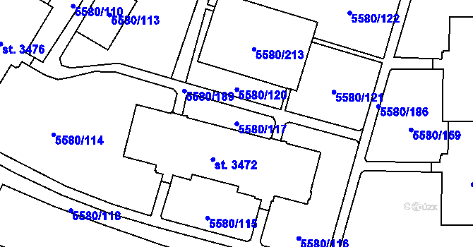 Parcela st. 5580/117 v KÚ Žatec, Katastrální mapa