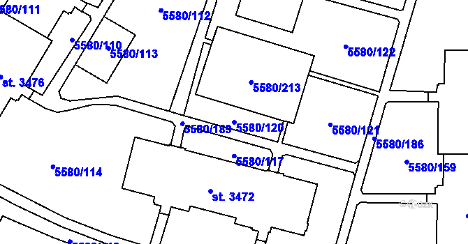 Parcela st. 5580/120 v KÚ Žatec, Katastrální mapa