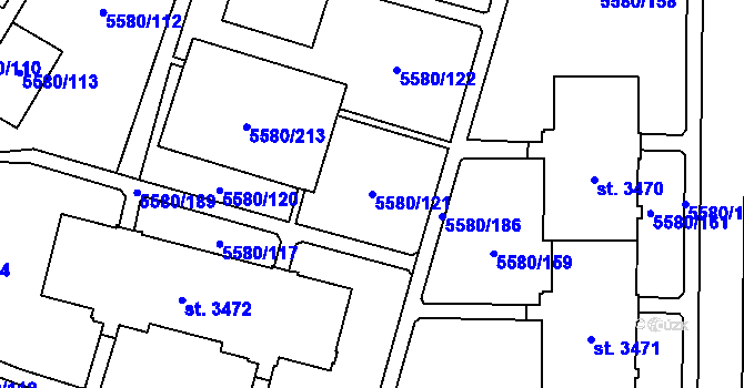 Parcela st. 5580/121 v KÚ Žatec, Katastrální mapa