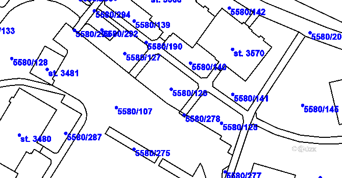 Parcela st. 5580/126 v KÚ Žatec, Katastrální mapa
