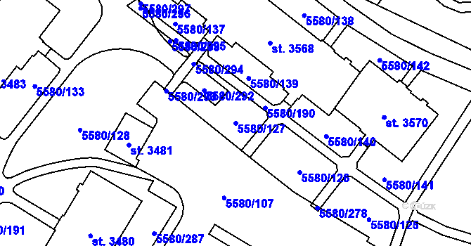 Parcela st. 5580/127 v KÚ Žatec, Katastrální mapa