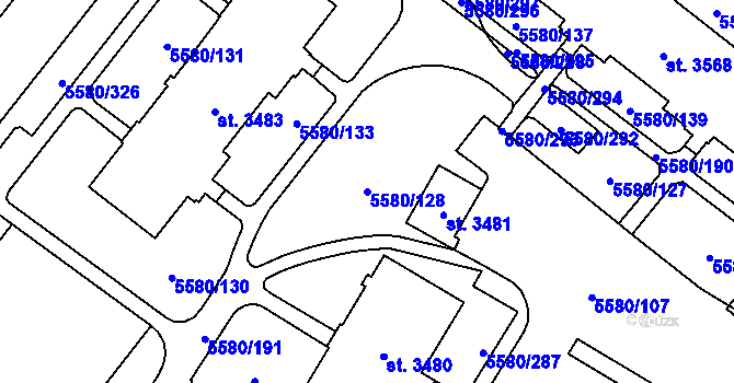 Parcela st. 5580/128 v KÚ Žatec, Katastrální mapa