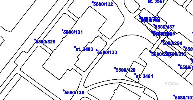 Parcela st. 5580/133 v KÚ Žatec, Katastrální mapa