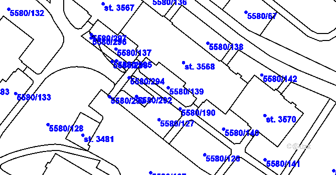 Parcela st. 5580/139 v KÚ Žatec, Katastrální mapa