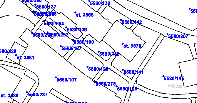 Parcela st. 5580/140 v KÚ Žatec, Katastrální mapa