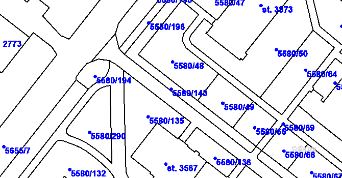 Parcela st. 5580/143 v KÚ Žatec, Katastrální mapa