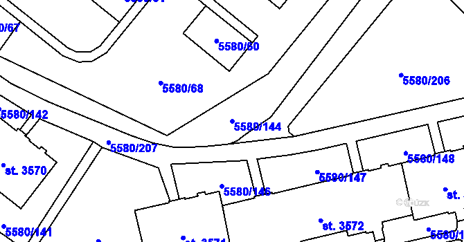 Parcela st. 5580/144 v KÚ Žatec, Katastrální mapa