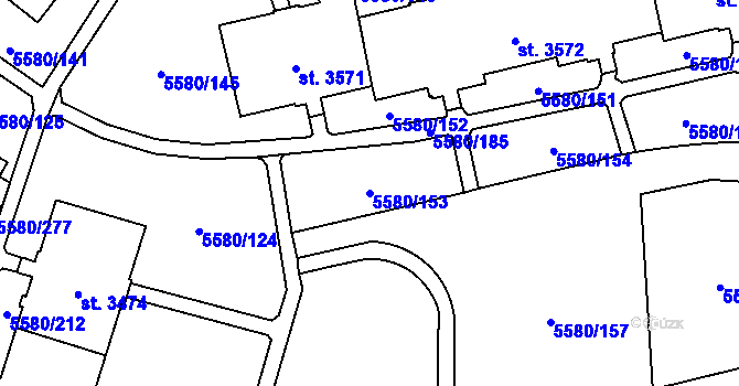 Parcela st. 5580/153 v KÚ Žatec, Katastrální mapa