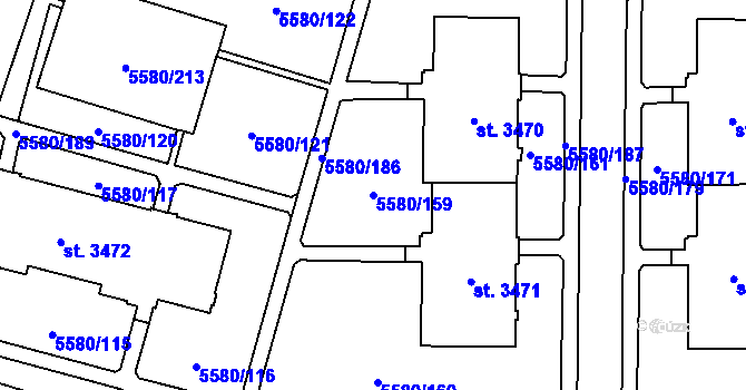 Parcela st. 5580/159 v KÚ Žatec, Katastrální mapa