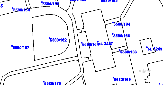 Parcela st. 5580/164 v KÚ Žatec, Katastrální mapa