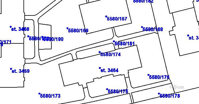 Parcela st. 5580/174 v KÚ Žatec, Katastrální mapa