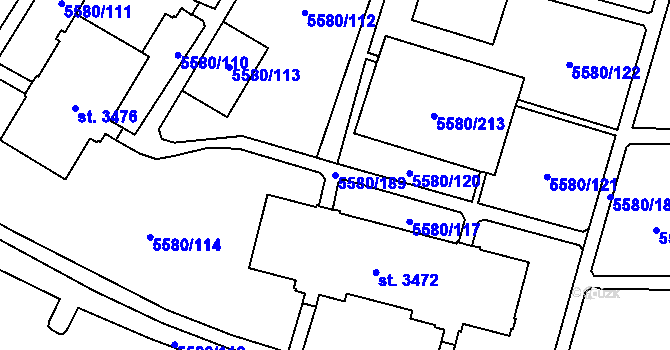 Parcela st. 5580/189 v KÚ Žatec, Katastrální mapa