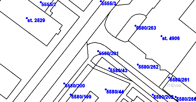 Parcela st. 5580/201 v KÚ Žatec, Katastrální mapa