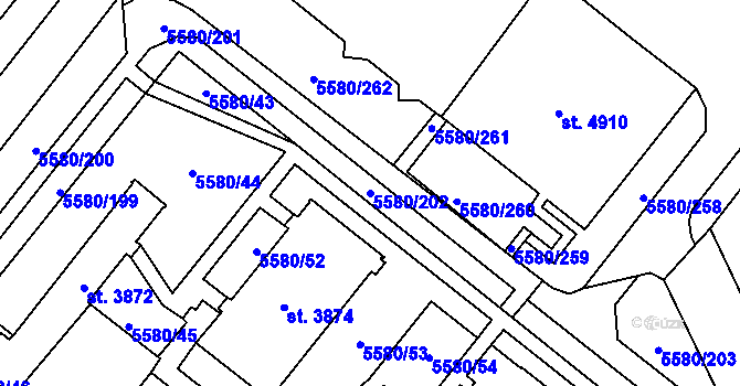 Parcela st. 5580/202 v KÚ Žatec, Katastrální mapa