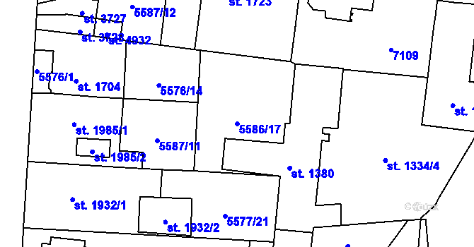 Parcela st. 5586/17 v KÚ Žatec, Katastrální mapa
