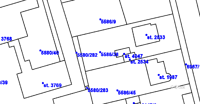Parcela st. 5586/38 v KÚ Žatec, Katastrální mapa