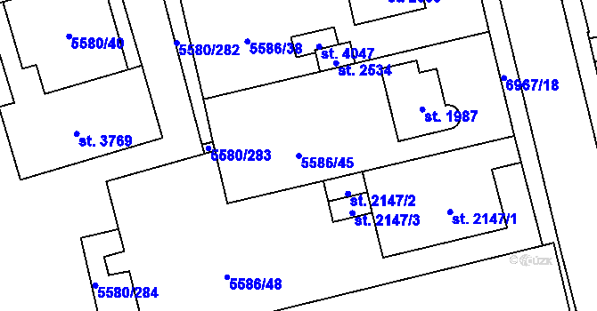 Parcela st. 5586/45 v KÚ Žatec, Katastrální mapa