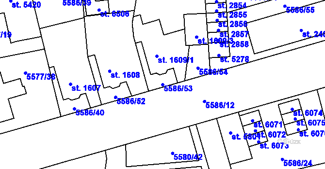 Parcela st. 5586/53 v KÚ Žatec, Katastrální mapa
