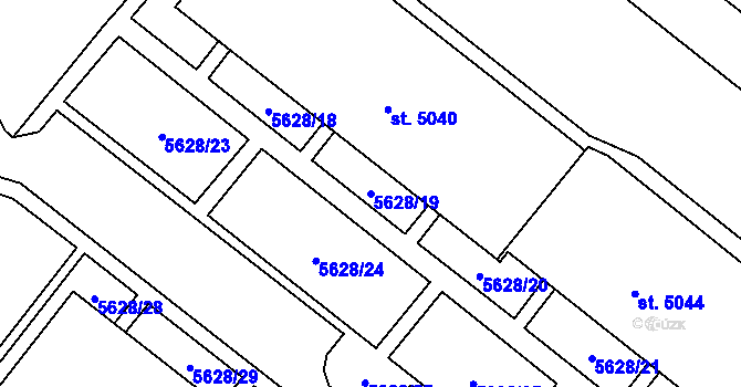 Parcela st. 5628/19 v KÚ Žatec, Katastrální mapa